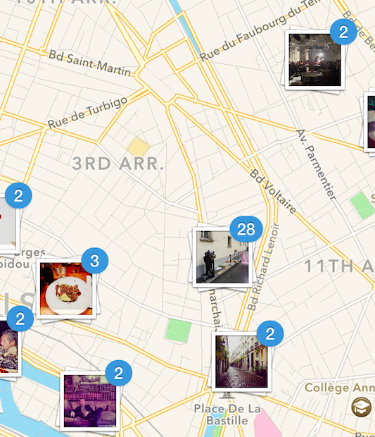Instagram location map revealing the position of one eyewitness