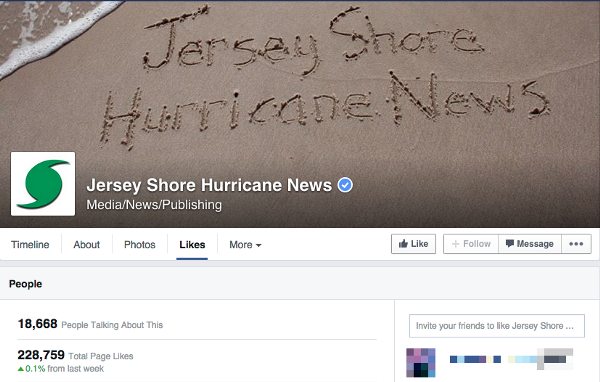 Jersey Shore Hurricane News has an impressive following for a one-person newsroom (Screenshot from JSHN on Facebook