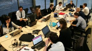 The Full Fact team working at the ITV office.