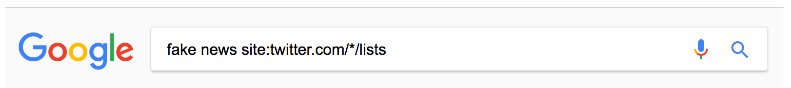 A Google search query for Twitter lists.