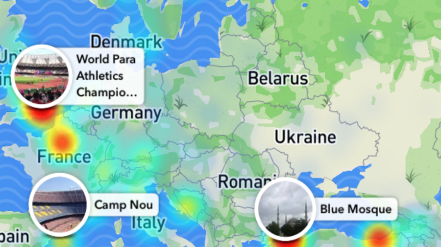 A recent Snaptchat map, that has been cropped and enlarged from its original smartphone size.