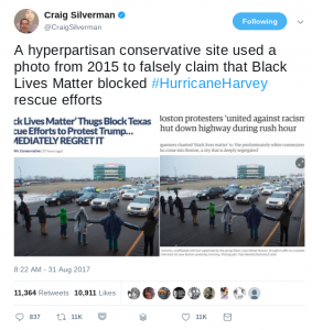 Craig Silverman's Tweet debunking the black lives matter movement