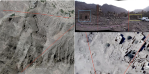 Waters also uses a technique called "intersection" – drawing lines between two known points to decipher where the camera was when an image was captured. (Image: Nick Waters/Twitter)