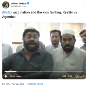 Private school teacher Nazar Muhammad in a video staging children falling sick after receiving the polio vaccine