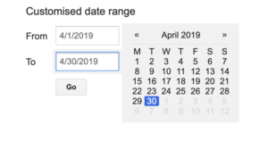 Screenshot of custom date range