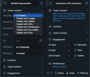Screenshot of Twitter list search