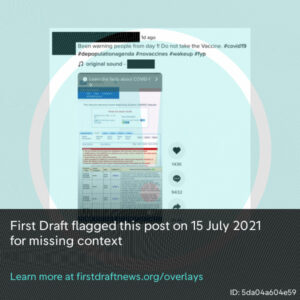 Misleading TikTok post in English citing VAERS reports