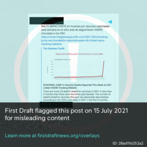 Spanish-language Telegram post with misinformation about VAERS