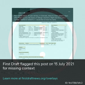 Purported screenshot of a VAERS report without disclaimers