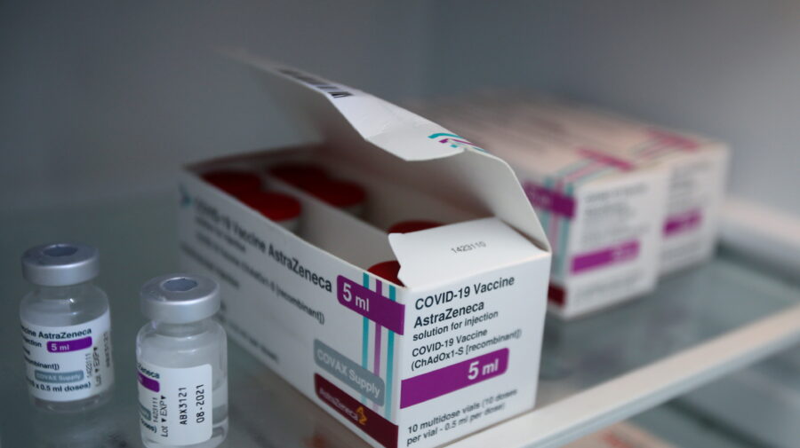 FILE PHOTO: Boxes of AstraZeneca's COVID-19 vaccine are seen at a walk-in vaccination centre in Algiers