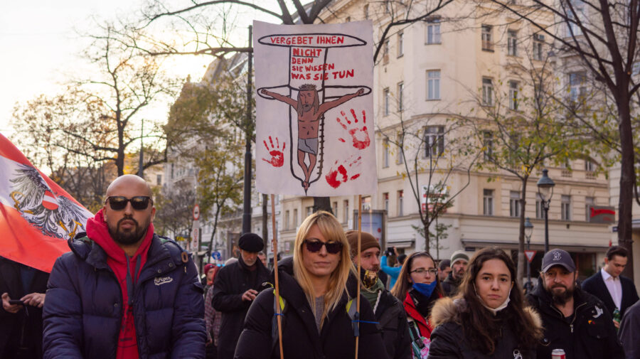Participants of the protest against the government’s corona measures announced in Vienna, Austria