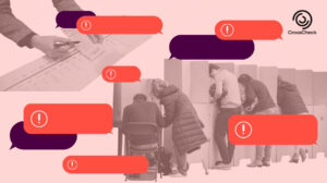 Collage of photos from the Australian federal election and graphics showing messages with misinformation